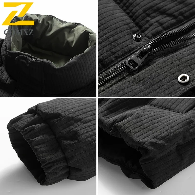 COMXZ 厚手パーカーコート 大きいサイズ スタンドカラー 高品質 防寒 防雪 中綿入りジャケット スキー ミニマリスト メンズ パファージャケット