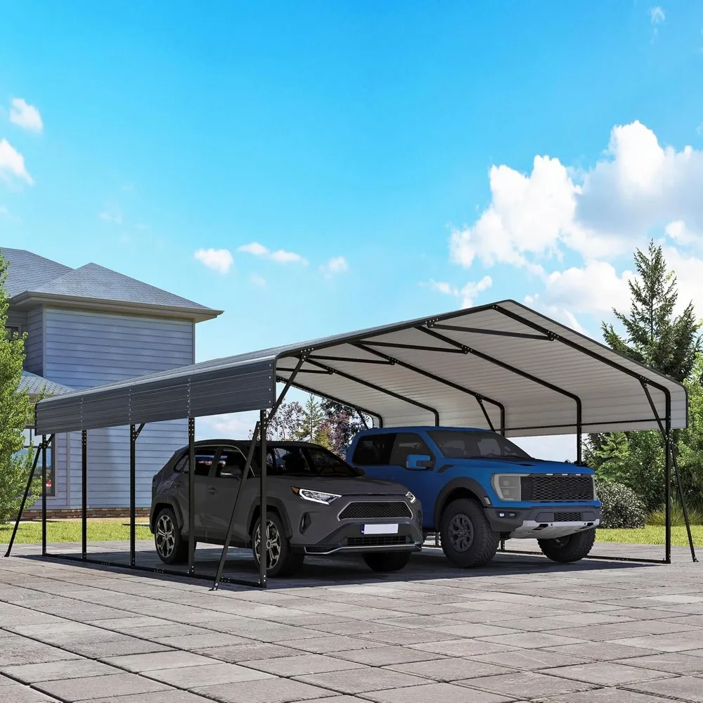 

Heavy-duty Metal Carport, 20 X 20 Ft Outdoor Carport, Galvanized Steel Frame and Roof, Multi-purpose Carport