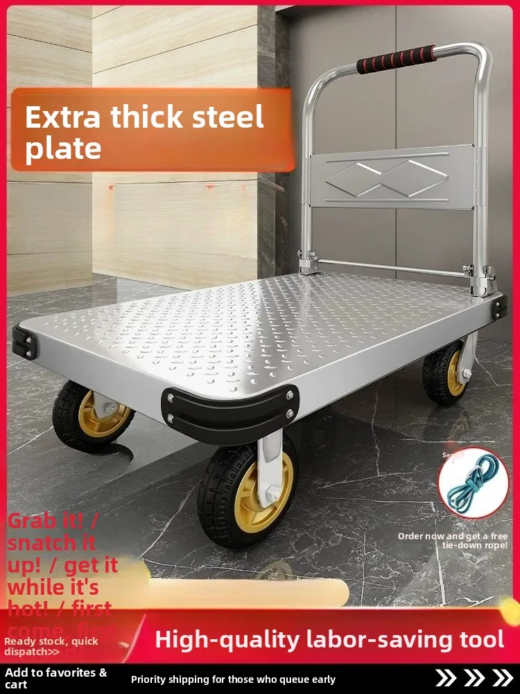 Heavy Duty Steel Folding Hand Truck, Portable Platform Cart for Moving & Household Use