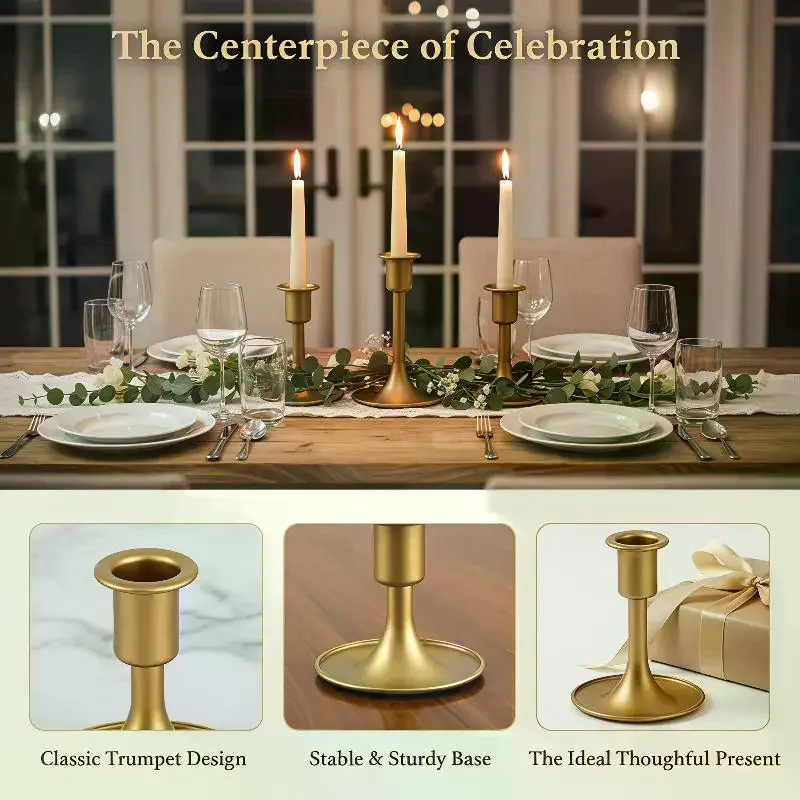 Vintage Metal Chamberstick Candle Holder: 1PCS Teacup Shape Ridged Pillar Stand Home Decor Wedding Table