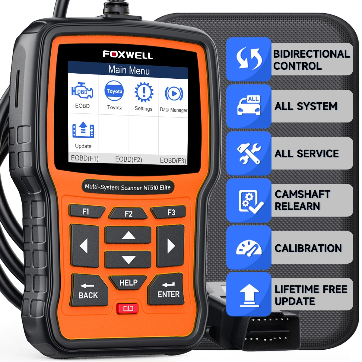 FOXWELL NT510 Elite OBD2 Автоматический сканер Все системы Считыватель кодов Двунаправленное кодирование ЭБУ 30+ Сброс OBD 2 Автомобильные диагностические инструменты