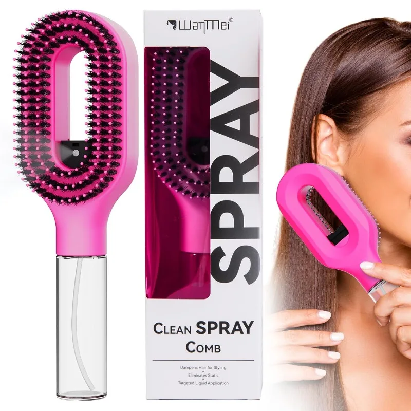 2 in 1 Spray Hair Brush, Detangling Anti-Static Hair Comb with Refillable Spray Bottle, Water Mist Essential Oil Spraying Scalp Massage Brush for Hair Styling, Frizz Control Summer Hair Care Brush