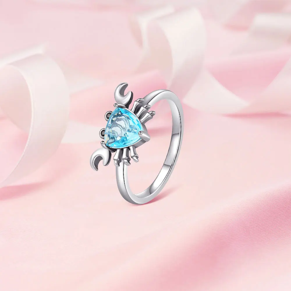 Women's 925 Silver Sapphire Crab Animal Ring