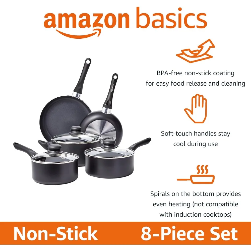 

Non-Stick Cookware 8-Piece Set, Pots and Pans, Black