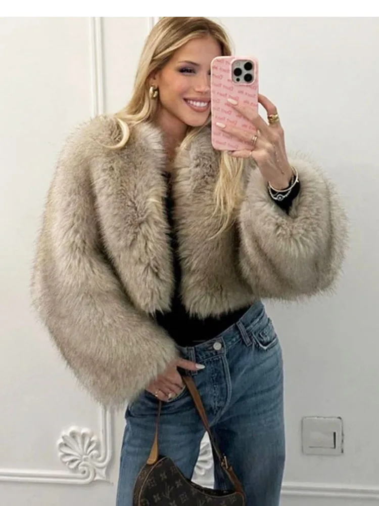 ZADORIN High Street Fluffy Cropped Faux Fox Fur Coat Women O-neck Loose Fur Jacket Winter Coats for Women 2024 Luxury Outerwears