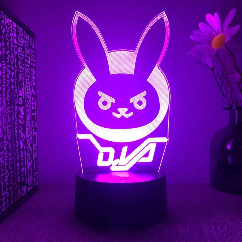 GAME Hero Overwatch OW DVA 3d led lamp for bedroom night lights figure avatar room decor Decoration Valentine's day cute gift