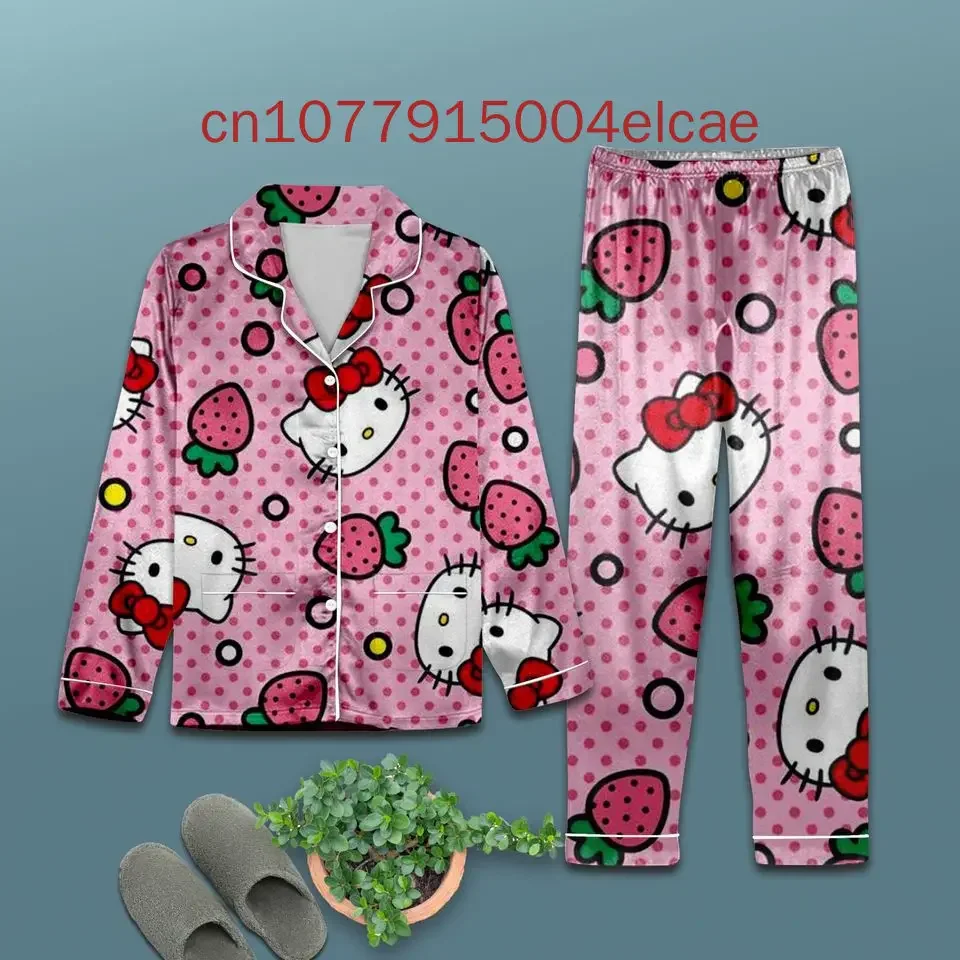 Hello Kitty Christmas Pajamas Set 3d Printed Casual Men's and Women's Long Sleeve Shirt Pajama Set