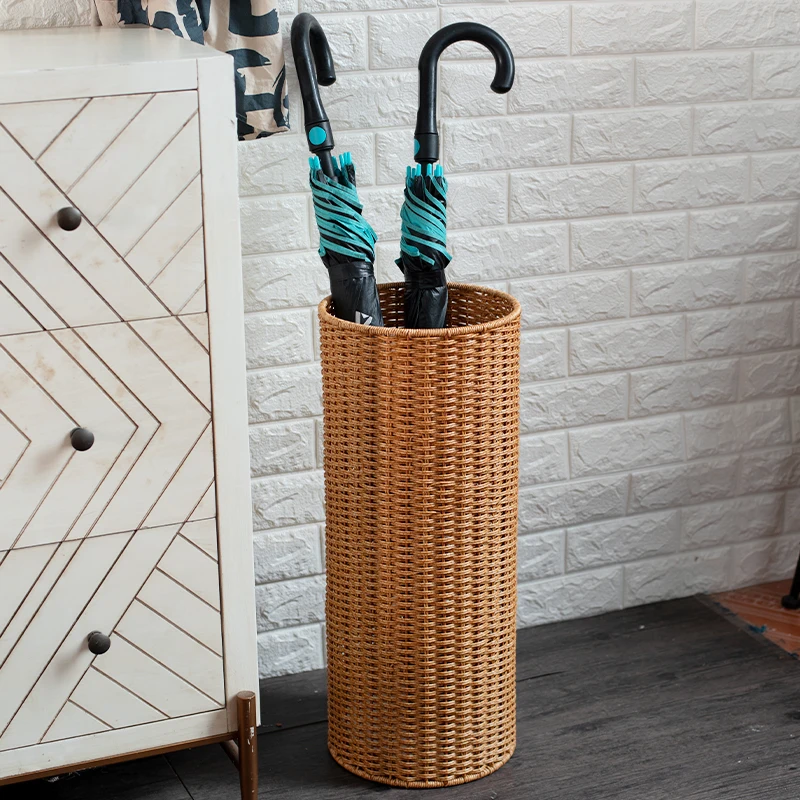 

Wicker-Look Plastic Metal Umbrella Stand Waterproof Storage Bin Hotel Home Entryway Umbrella Holder Durable Lightweight