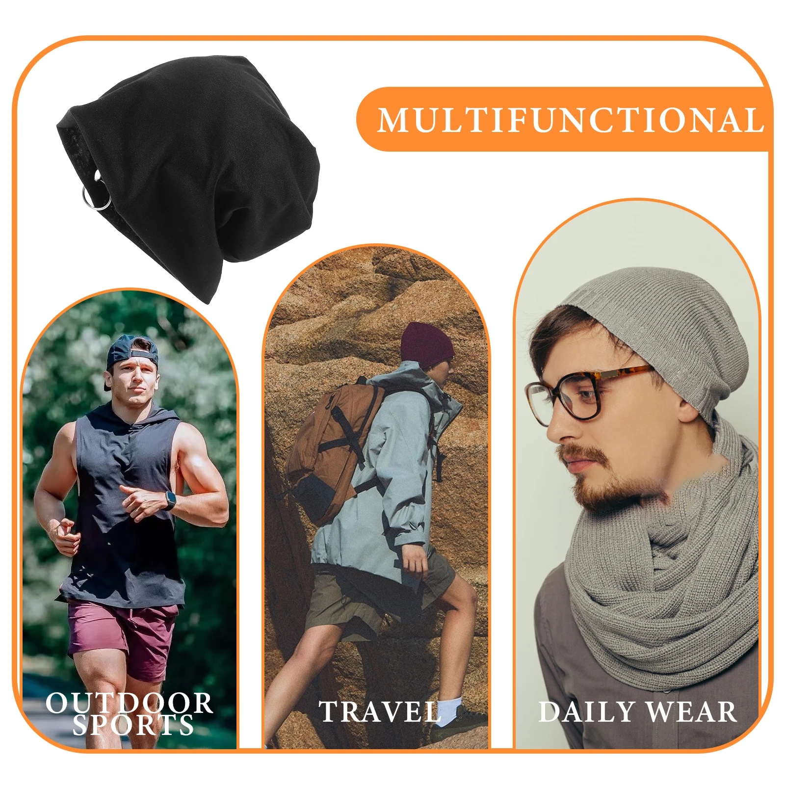

Men Beanie Cap Polyester Breathable Head Wrap Iron Ring Design Double Layer Warm Skull Cap For Outdoor Hiking Skiing Riding