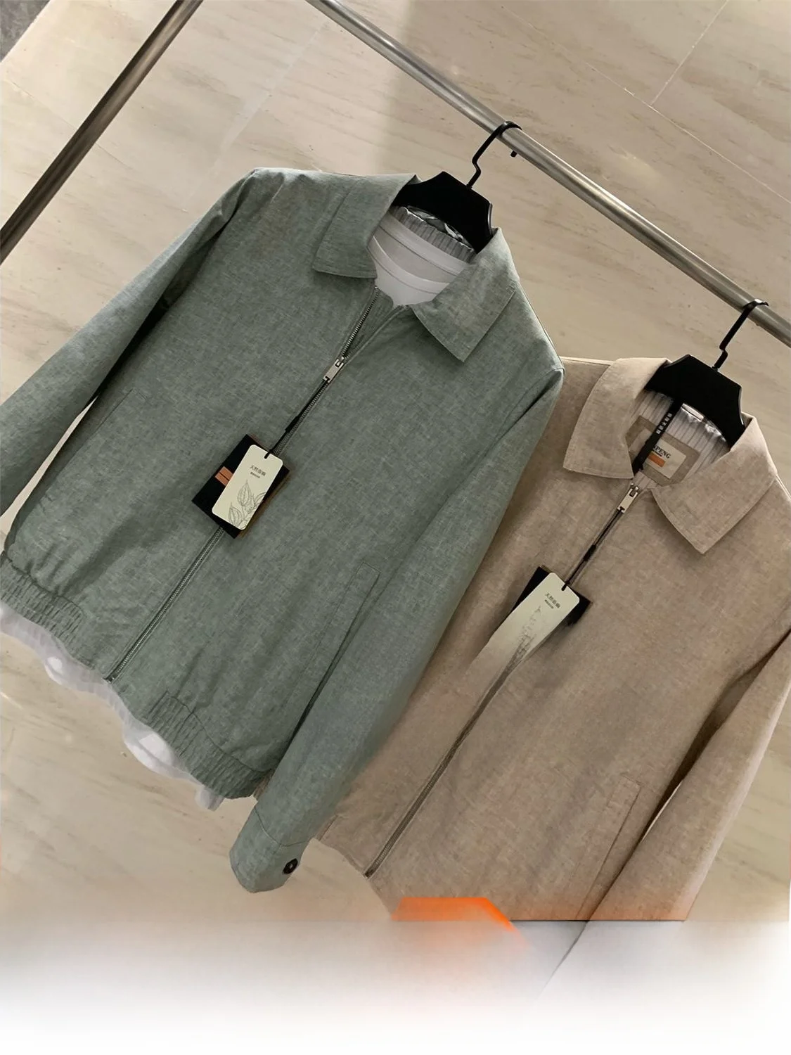 Natural Linen Washed Men's High-End Casual Harington Flight Jacket Breathable Standard Fit Long Sleeve Zipper Closure Coat