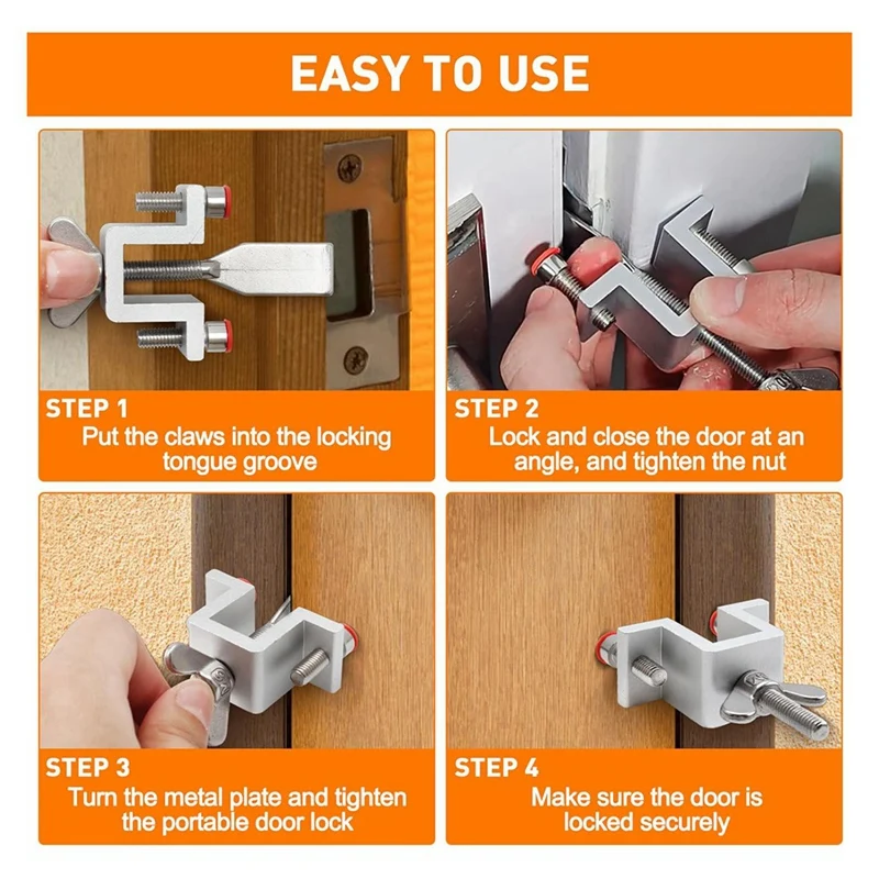 Portable Door Lock Dual Nut Adjustment, Thickened Body Hotel Door Locks For Travelers Security, Home Door Safety Locks