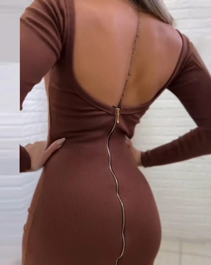 

Women's Casual Zipper Design Backless Slit Bodycon Dress Temperament Commuting Summer Fashion Daily Female Sexy Skinny Dresses