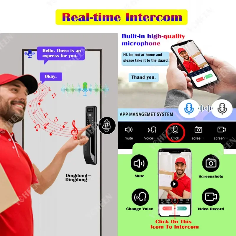 Home Security Tuya Wifi Face Fingerprint Smart Digital Lock Video Intercom Camera Remotely Card Password Keyless Electronic Lock