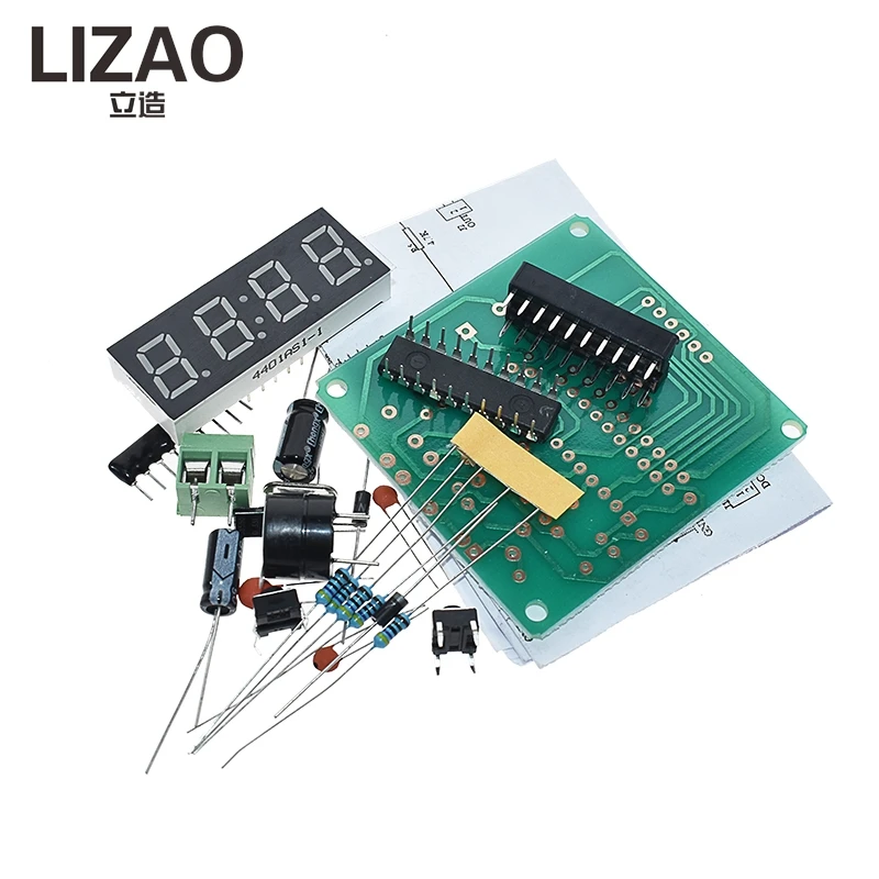 LIZAO AT89C2051 Digital Clock DIY Kit 4 Digit Electronic Clock Production Suite for Student Electronic Learning