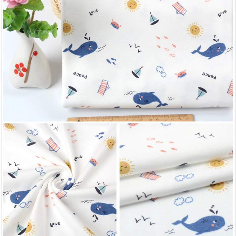 High Quality Soft Pure Cotton Kids Printed Knitted Fabric For Cartoon Kids Clothing Blankets DIY Sewing Fabric 185g/m²  TJ9868