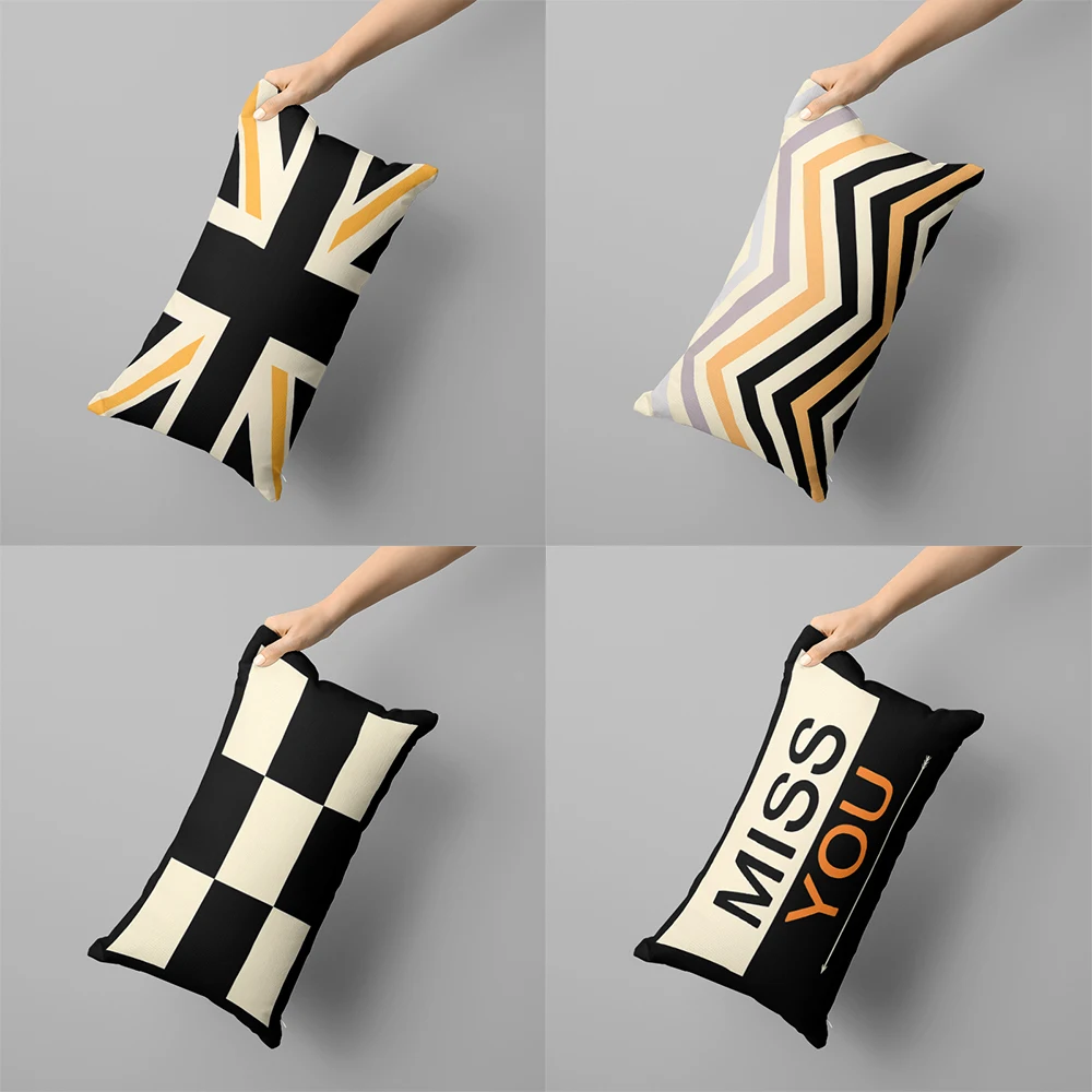 Black Geometric Letter Pillowcase Sofa Bedroom Pillowcase Removable and Washable Multi-size Pillowcase 30x50, 40x60, 50x70