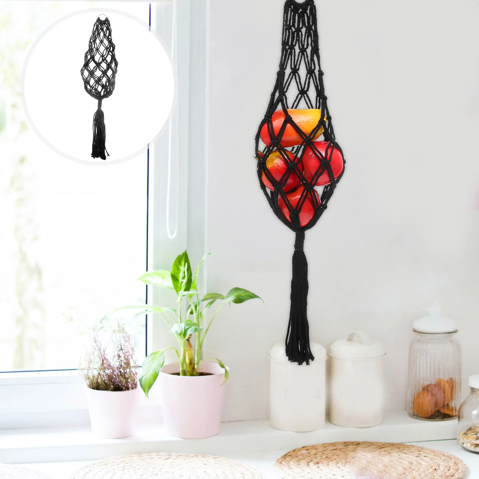 

Macrame Wall Basket Large Capacity Fruit Vegetable Storage Hanging Organizer Breathable Kitchen Basket For Onion Potato