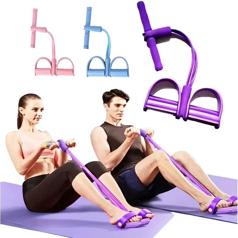 Vierrohr-Pedalspanner Multifunktionales Haushalts-Fitnessgerät Yoga Bauchmuskelstärkung Elastisches Band Spannungsseil