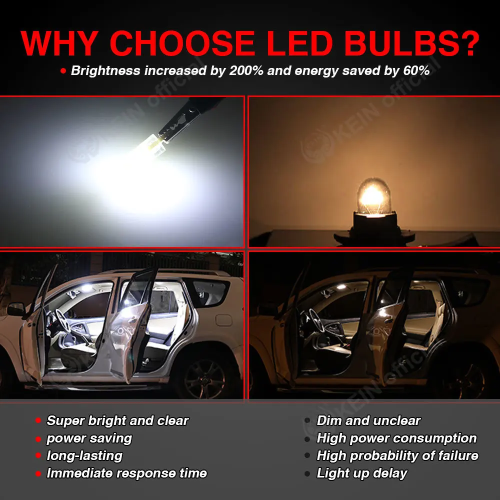 KEIN 8PCS T10 Led W5W 5W5 Bulb WY5W 194 Interior Light COB Silicone Door Dome Parking Signal Lamp Auto 12V For Lada Car Styling