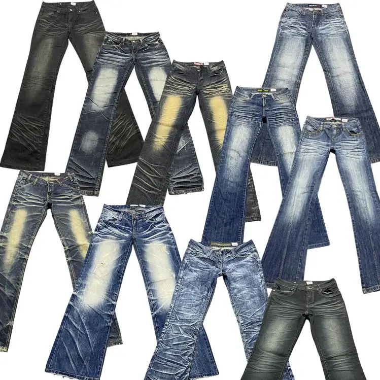 

Винтажные джинсы-клеш с низкой посадкой в стиле Харадзюку для молодых женщин, темно-синие, повседневные, прямого кроя