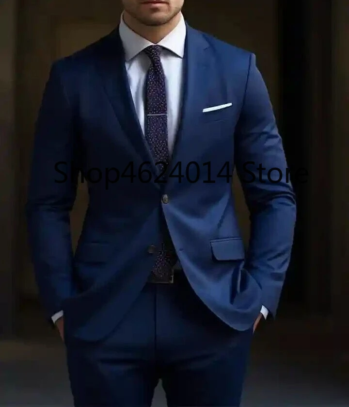 

Navy Blue Two-Piece Suit for Men - Tailored Fit Formal Event Occasion