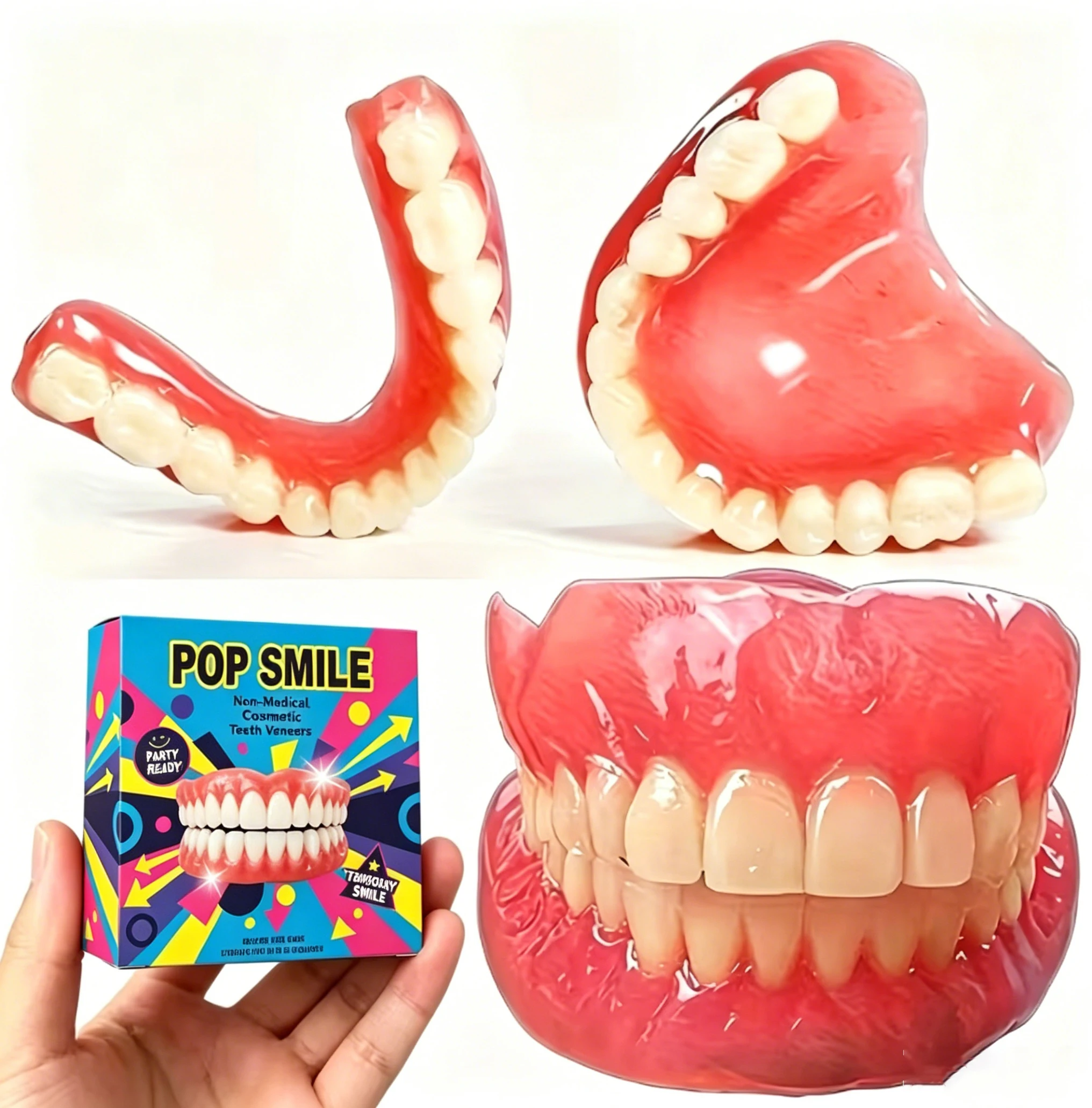 

New Full Mouth Dentures Upper Lower Jaw Temporary Teeth for Seniors, Easy Install Eating Aid
