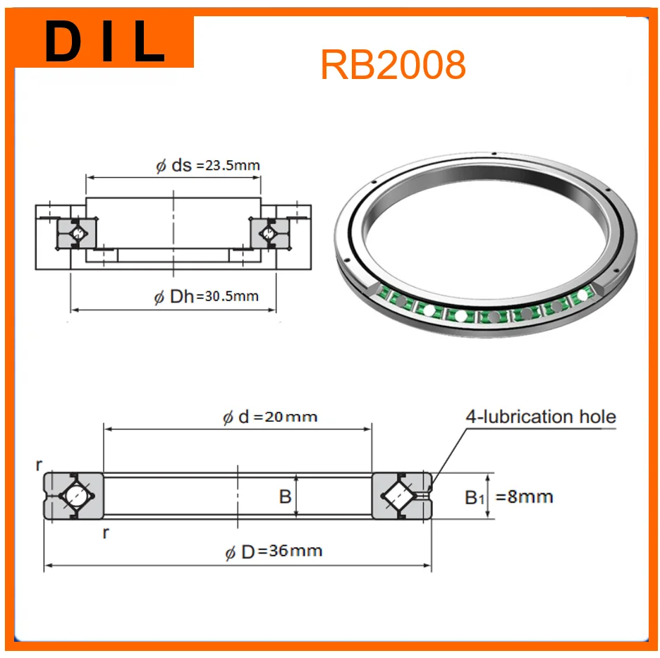 Imagem -02 - Diy Alemanha Cross-roller Ring tipo de Anel Externo Separável para Substituir o Rolamento Thk Iko Rb2008 Rb2008uu Rb2008uuc0 Rb2008ucc0