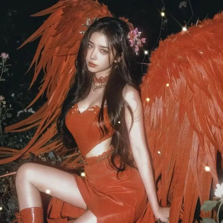 Angel wings props Halloween cosplay costumes female adult  performance costumes red feathers