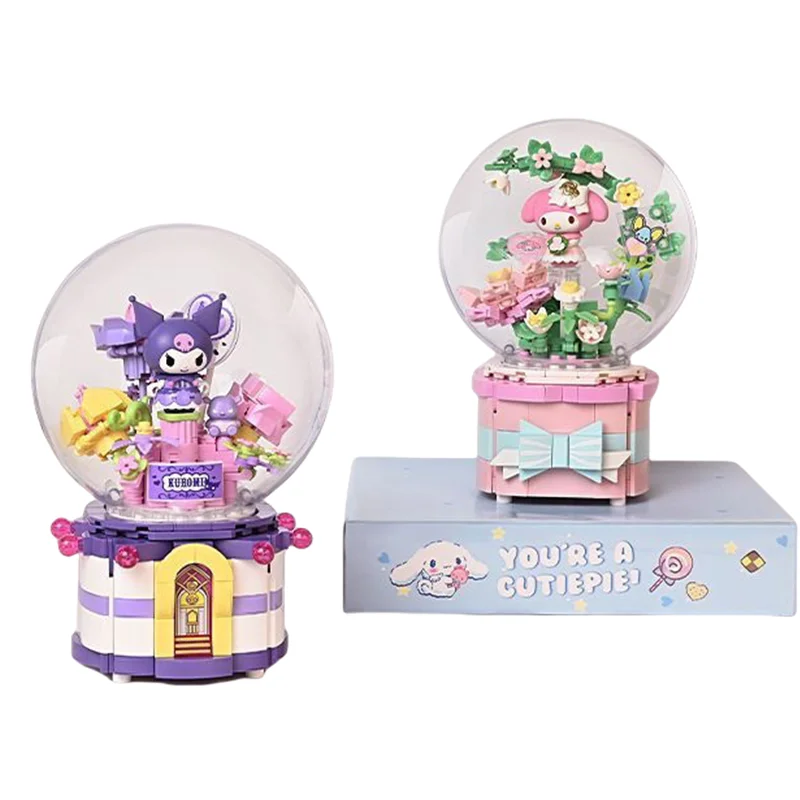 Original Keeppley Sanrio Building Block DIY Kuromi HelloKitty my melody Music Box Action Figure Anime  Collection Kids Toys Gift