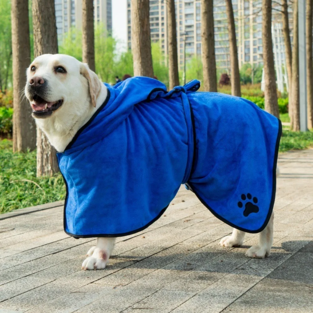 High Absorbency Dog Bathrobe Hooded Fixed Waist Belt Dog Bath Towels Super Warm Microfiber Pet Towel for Cleaning Grooming