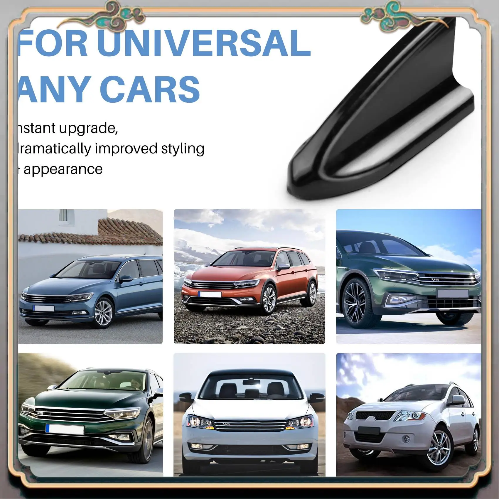 

Reliable-6Pcs Black Car EVO-Style PP Roof Shark Fins Spoiler Wing Kit Vortex Generator
