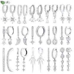 Brincos vintage de argola para mulheres, agulha de prata esterlina 925, cristal zircão branco, elegante, luxo, jóia do casamento