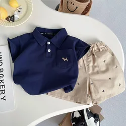 DIIMUU Infant 2PC Summer Baby Boys Kids Children O-neck Clothes Outfits Suits Set Elastic Waist Shirt + Short Pants Boys Sets