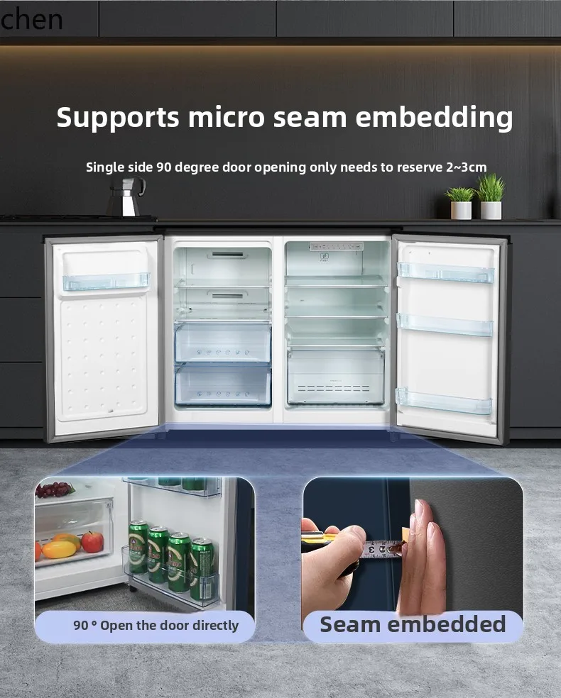 ZML ตู้เย็นระบายความร้อนด้วยอากาศและปราศจากน้ําค้างแข็งประหยัดพลังงานชั้นหนึ่งการแปลงความถี่คู่ขนาดเล็กฝังประตูคู่