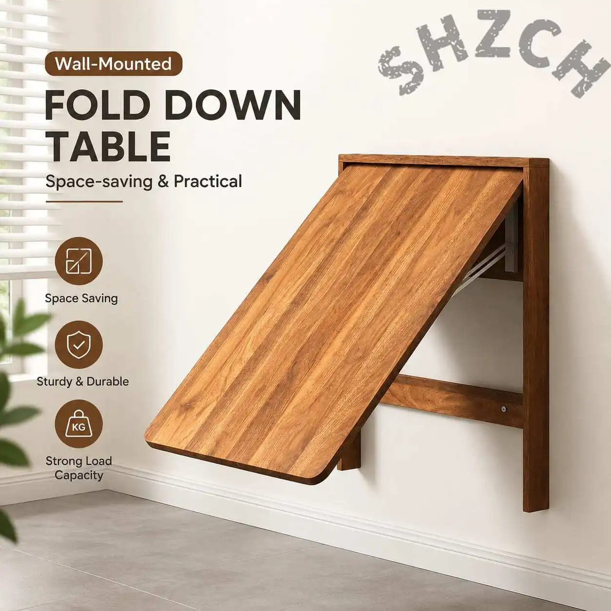 Wall-Mounted Folding Drop-Leaf Desk – Space-Saving Wall Desk for Home, Apartment, Study, Dining & Computer Use
