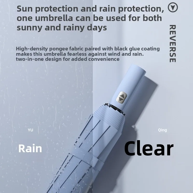 Automatic UV Protection Umbrella 10 Ribs Reverse Folding Compact Auto Open Close Sun Rain Windproof Lightweight Portable Travel