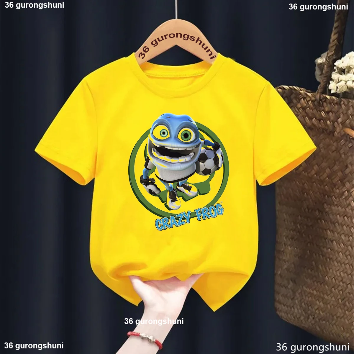 Newly Boys/Girls t-Shirt Funny Crazy Frog Cartoon Print Tshirt Kids Fashion Trendy Boys Clothes White O-Neck Boy Shirt Top 1-13