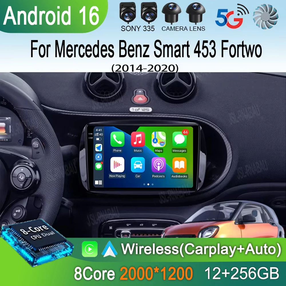 

Автомобильная магнитола Android 16 с CarPlay для Mercedes Benz Smart 453 Fortwo 2014-2020, мультимедийный плеер, навигация GPS, стереосистема с DSP