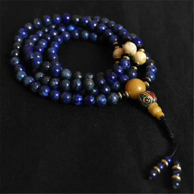 6mm Natural Navy Lapis Lazuli Meditation Mala Stone Beaded Bracelet for Lady BRO603