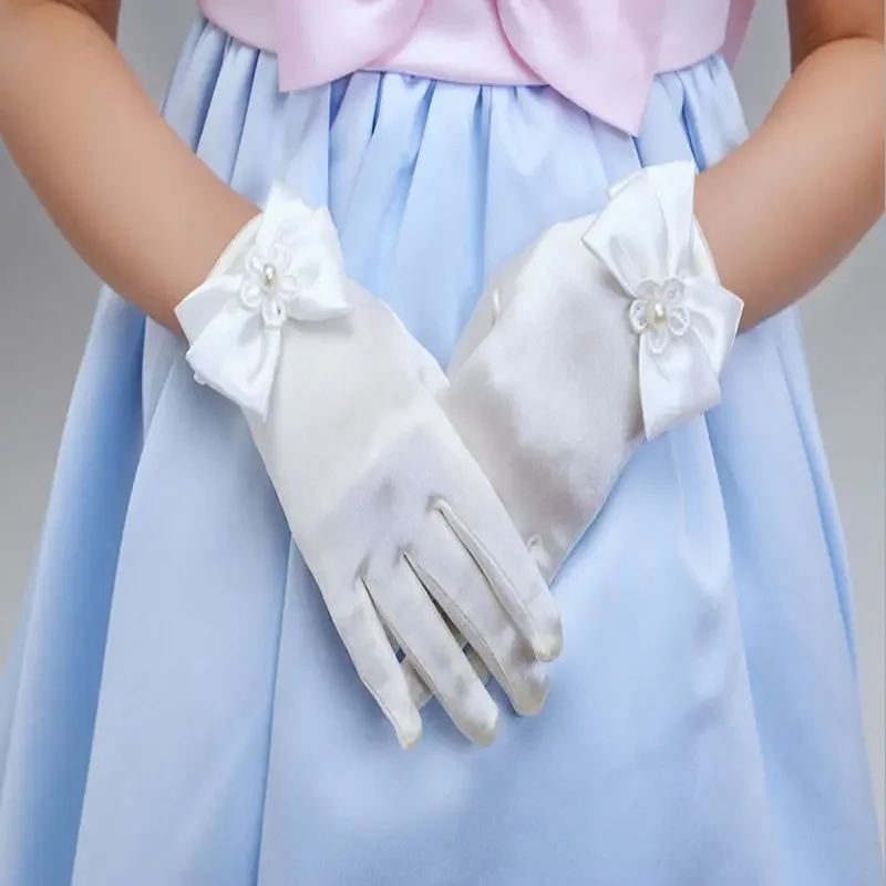 Guantes con lazo para niña, mitones de fiesta encantadores, accesorios de vestido de ceremonia y comunión, guantes de fiesta de noche de ópera para