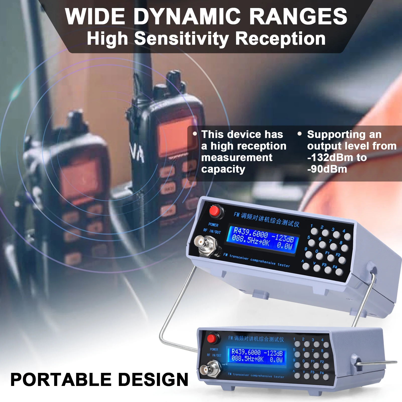 FM Signal Generator Frequency Modulation Transceiver Tester Repeater Test Meter with Signal Power Frequency for VHF UHF Radio