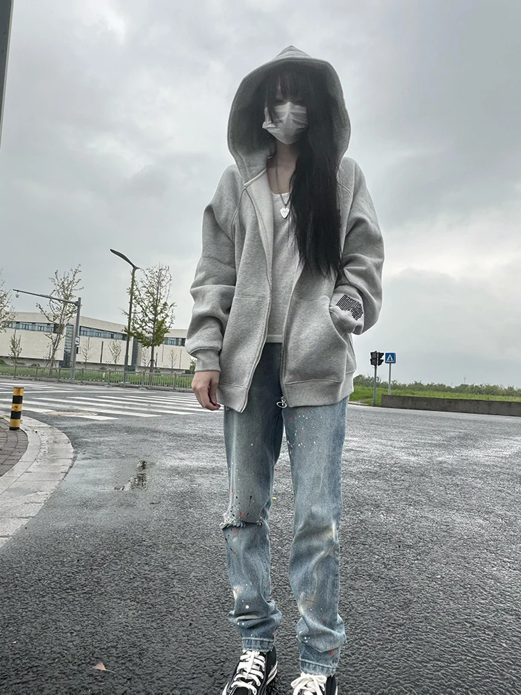 Suda con Capucha Extra ande is para Mujer, Suda con Bordado y Cremallera, Chaqueta Cárdigan Abierta para Parejas,...