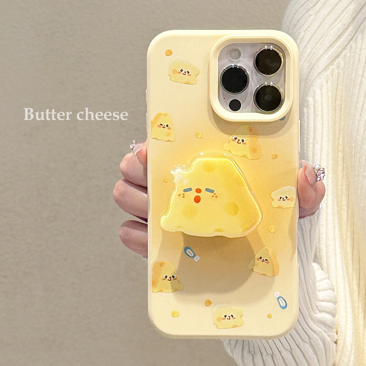 Cheese Stand Soft Cover Niche Cute Mobile Phone Case With Stand For iPhone16/15 Fall-resistant Phone Case For iPhone13/14