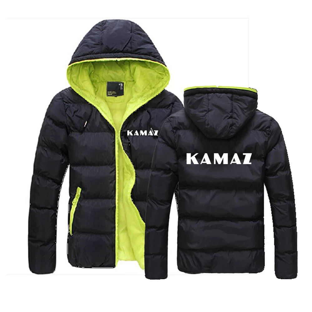 

KAMAZ 2023 Men's New Winter Color Block Zipper Hooded Jacket Cotton Padded Coat Slim Fit Fashion Thicken Warm Outwear Tracksuit