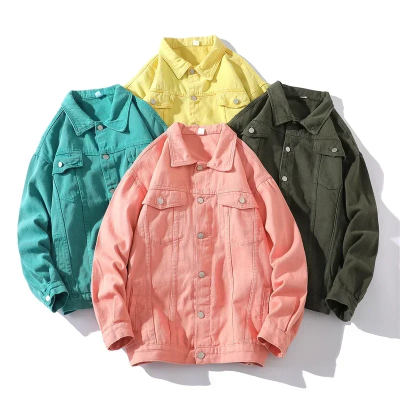 

Мужские джинсовые пальто, куртки, однотонные свободные повседневные однобортные пальто с отложным воротником и длинными рукавами, простая куртка, осень-зима, мужская