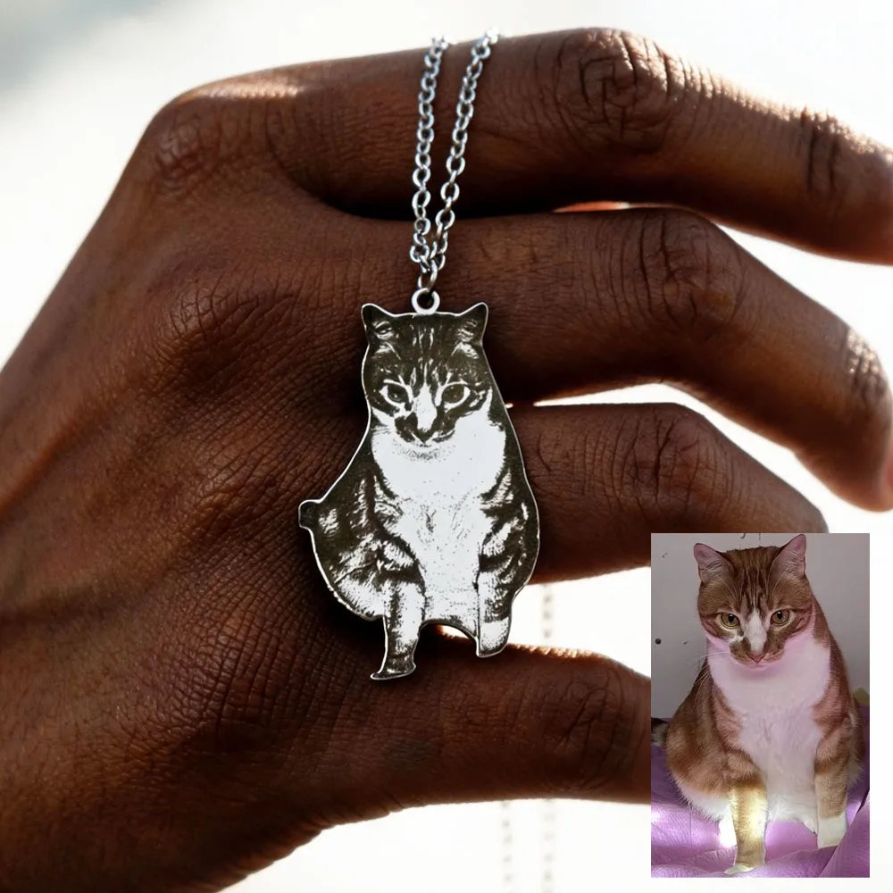 Custom Engrave Pet Photo Necklace 35mm Personalized Cat Dog Picture Chain For Men Women Stainless Steel Jewelry Gift For Family view 3