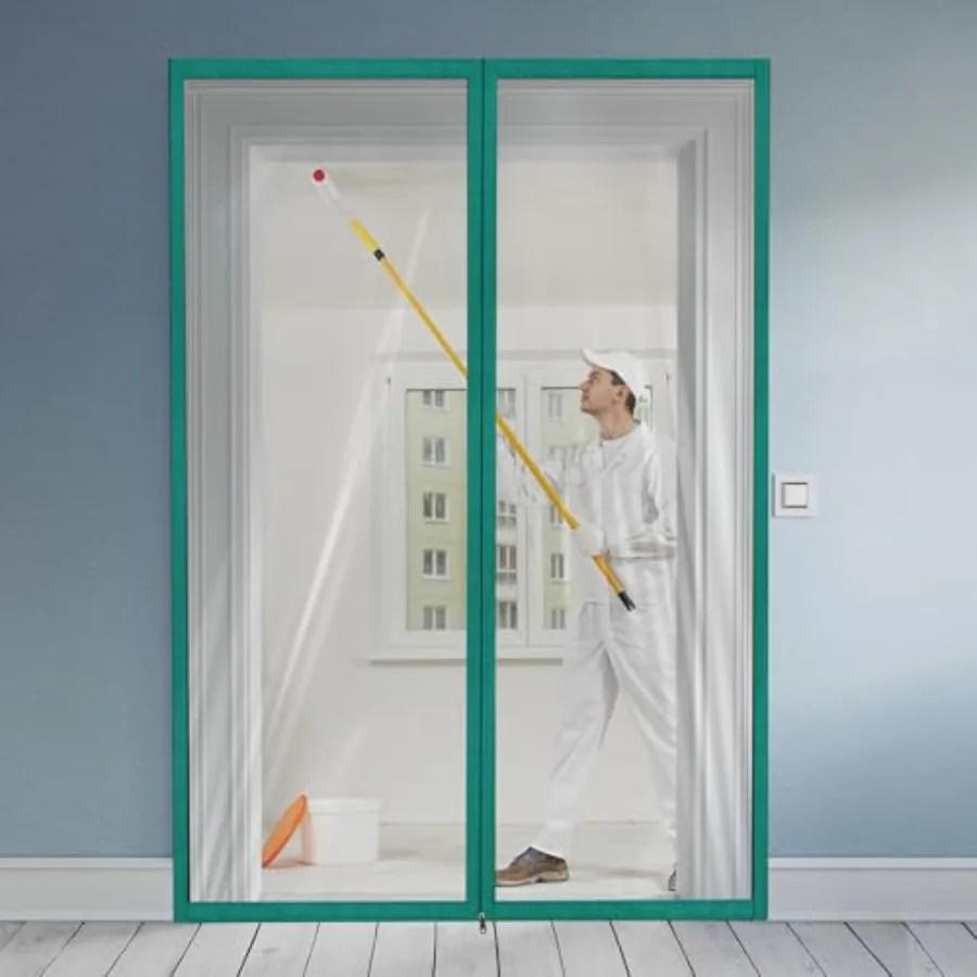 Zipper 48 x 87 Inch Dust Barrier Kit Green Edged Temporary Construction Door Barrier 4 x 7.25 ft Reusable Plastic Curtain Cover