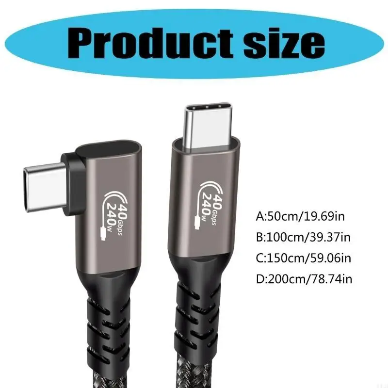 2025 NEW 240W USB4 40GBPS نقل البيانات السلك الزاوية اليمنى للشحن السريع و 8K عرض كابل سطح مكتب فعال