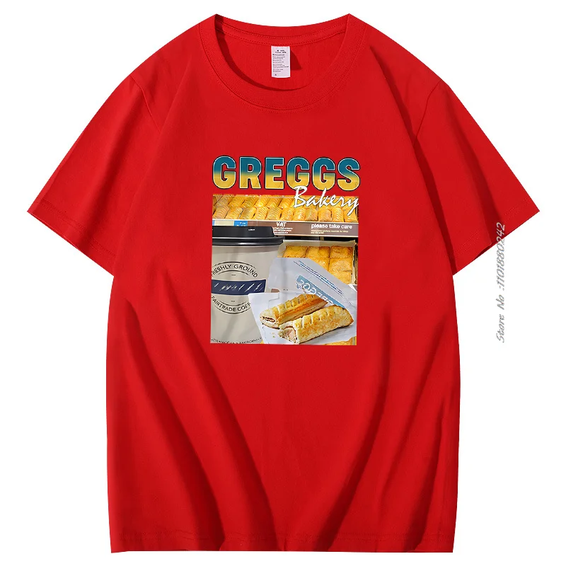 Men's T-Shirt Summer T-Shirt Short Sleeve Greggs Homage T Shirt Sausage Roll Bakery Funny Fashion Cotton Tee-Shirt Homme