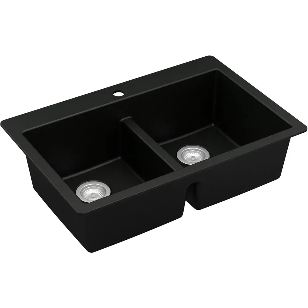 Top Mount Double Equal Bowl Quartz Kitchen Sink in